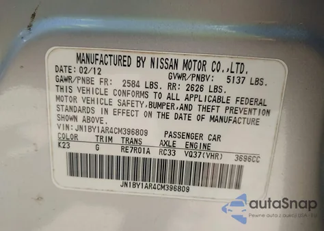 2012 Infiniti M37X from USA, damaged, VIN JN1BY1AR4CM396809